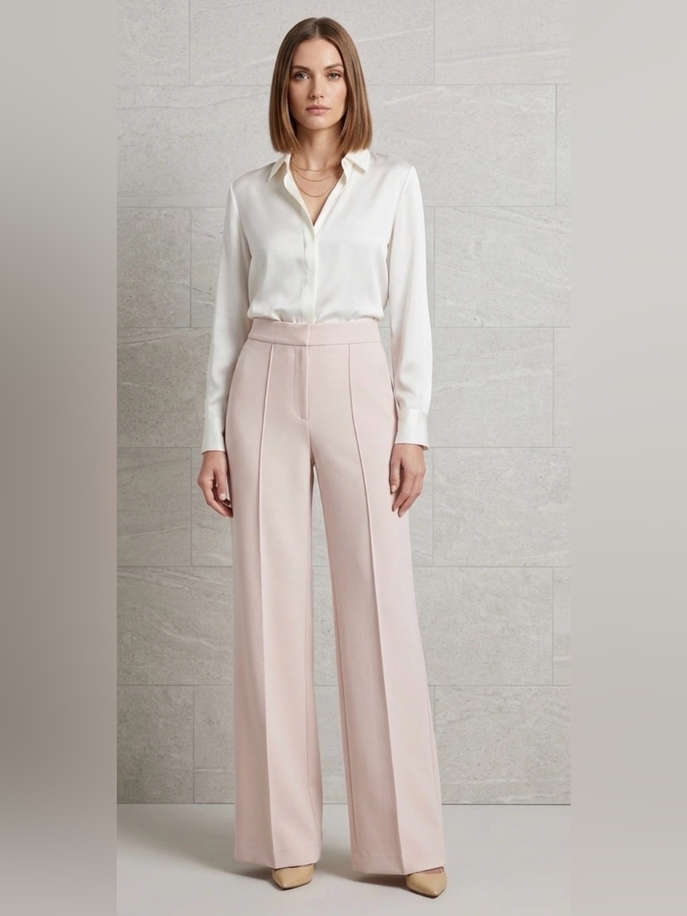 Ann Taylor faux suede Blush Wide-Leg High-Rise Trousers